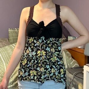 Free People floral tie front racer back tank